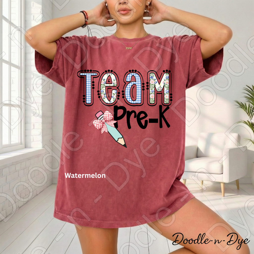 Pre-K Teacher Shirt, Team Pre-K Comfort Colors Tee, Doodle-n-Dye Original Design, Grade Level Team Shirt, Back to School Teacher Gift