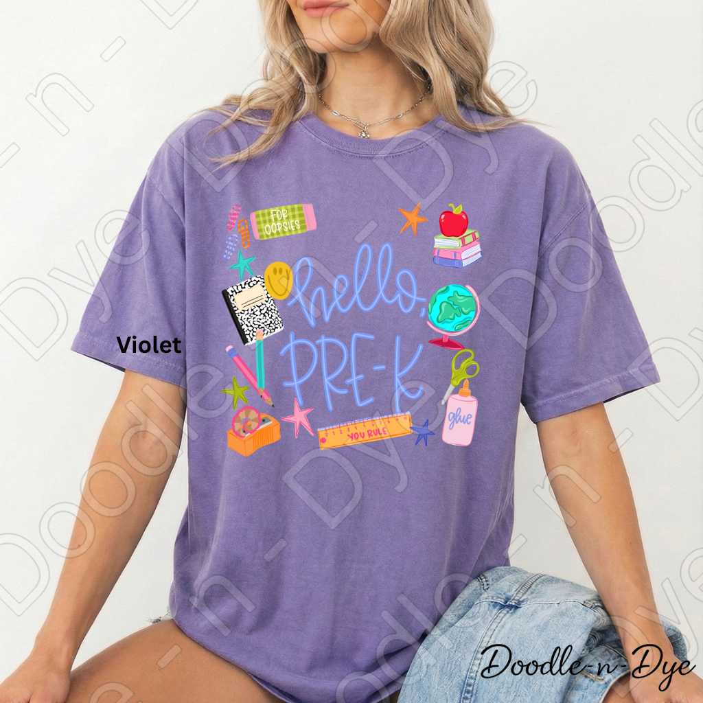 Hello Pre-K Teacher Shirt – Comfort Colors Back to School Preschool Teacher Tee for Early Childhood Educators