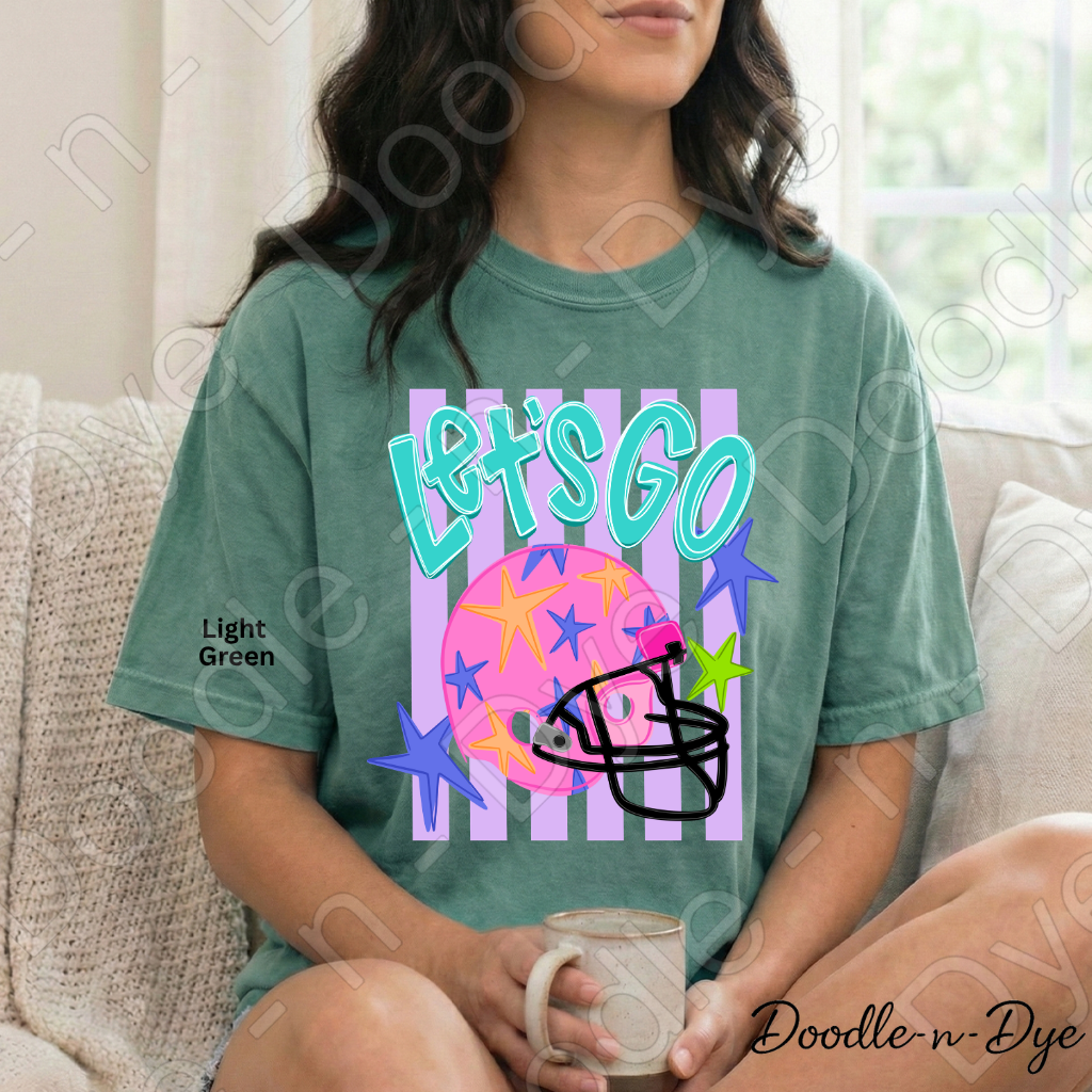 Let’s Go Comfort Colors Tee, Football Spirit Shirt for Women, Cute Game Day Outfit Idea, Colorful Football Helmet Tee, School Spirit and Sports Mom Shirt