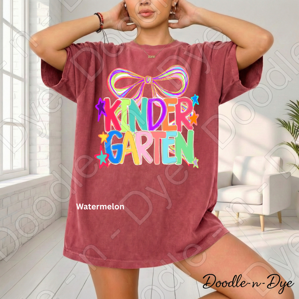 Kindergarten Teacher Coquette Bow Tee, Grade Level Comfort Colors Back to School Teacher Shirt