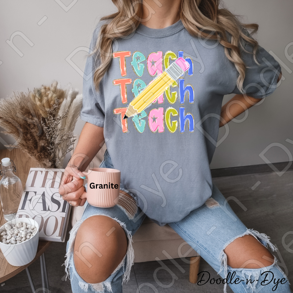Teacher Pencil Comfort Colors Tee, Colorful Teacher Tee, First Day of School Shirt, Back to School Teacher Tee, Teacher Appreciation Gift, Educator Shirt, Gift for Teacher, Gift for Her
