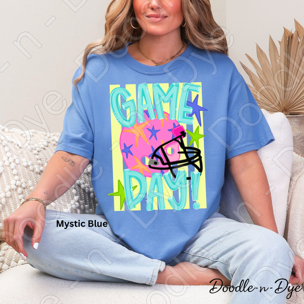 Game Day Comfort Colors Tee, Football Spirit Shirt for Women, Cute Game Day Outfit Idea, Colorful Football Helmet Tee, School Spirit and Sports Mom Shirt, Gift for Her