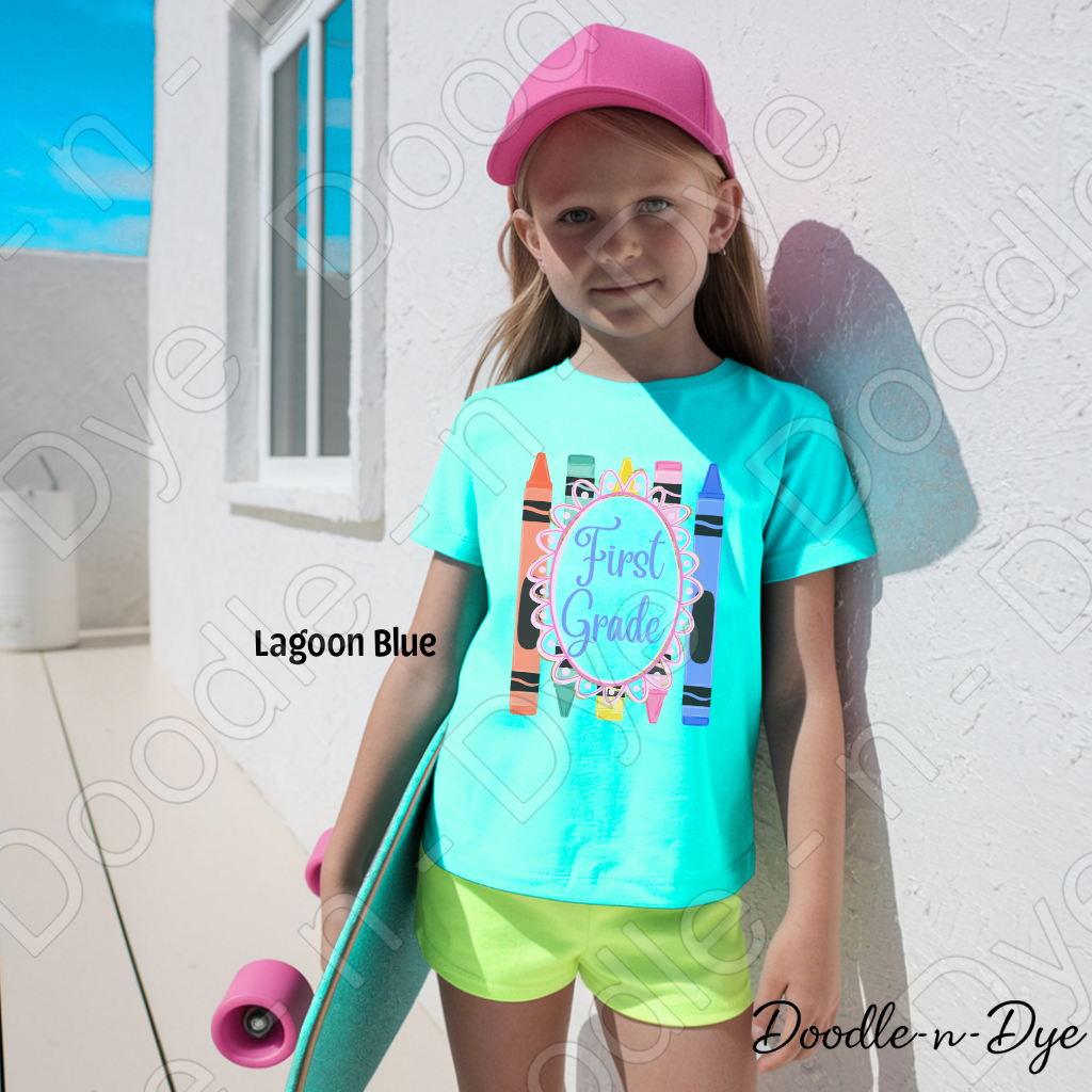 First Grade Youth Comfort Colors Tee, Back to School Kids Shirt, Cute Classroom Photo Outfit, Colorful Crayon First Grade Tee, Beginning of School Student Shirt