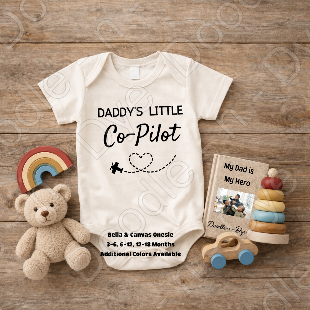 Infant Daddy's Little Co-Pilot Baby Onesie, Cute Father's Day Bodysuit, Baby Bella & Canvas Onesie, Little Co Pilot Onesie