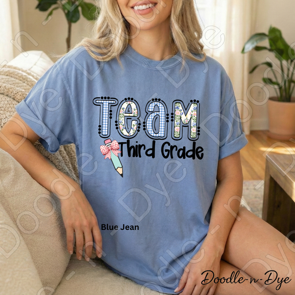 Third Grade Teacher Shirt, Team Third Grade Teacher Comfort Colors Tee, Doodle-n-Dye Original Design, Teacher Team Shirt, Back to School Teacher Gift
