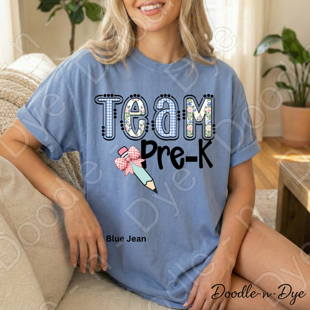 Pre-K Teacher Shirt, Team Pre-K Comfort Colors Tee, Doodle-n-Dye Original Design, Grade Level Team Shirt, Back to School Teacher Gift