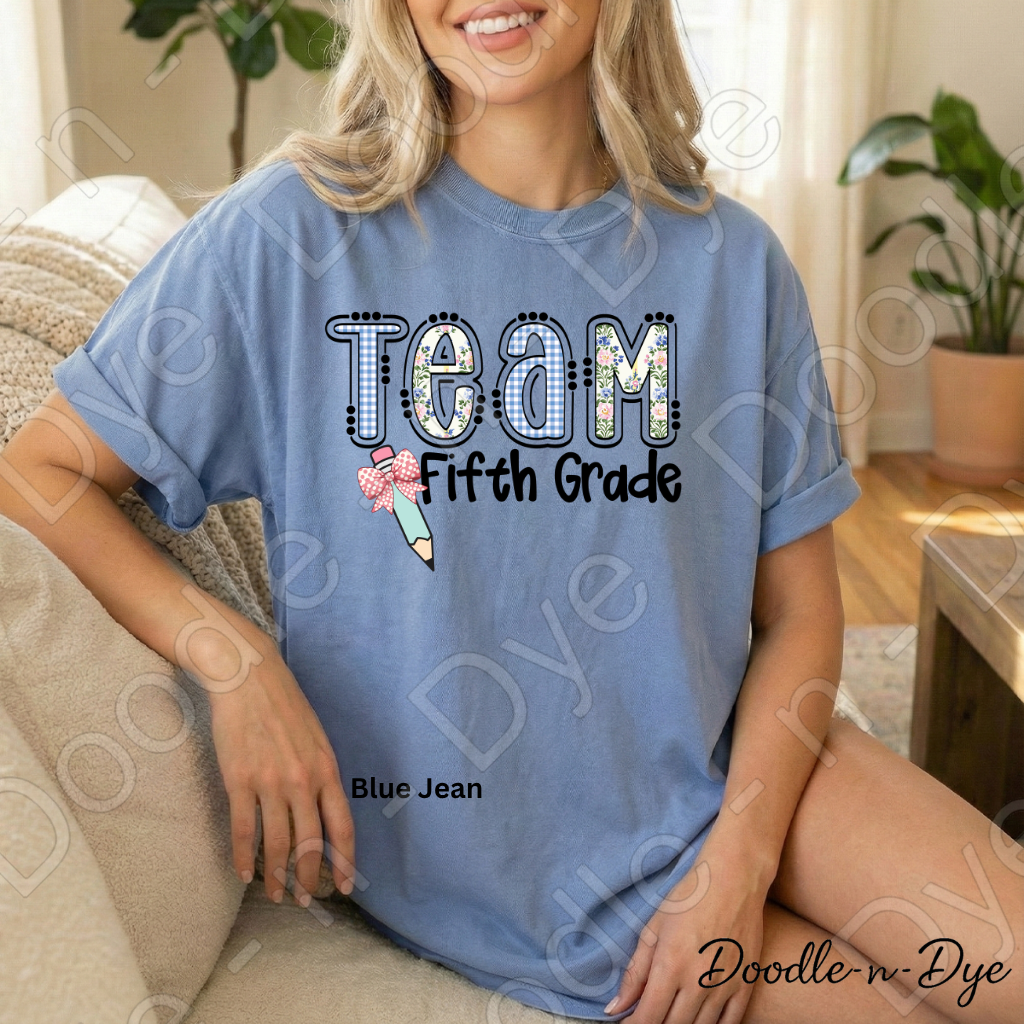 Fifth Grade Teacher Shirt, Team Fifth Grade Teacher Comfort Colors Tee, Doodle-n-Dye Original Design, Teacher Shirt, Back to School Teacher Gift