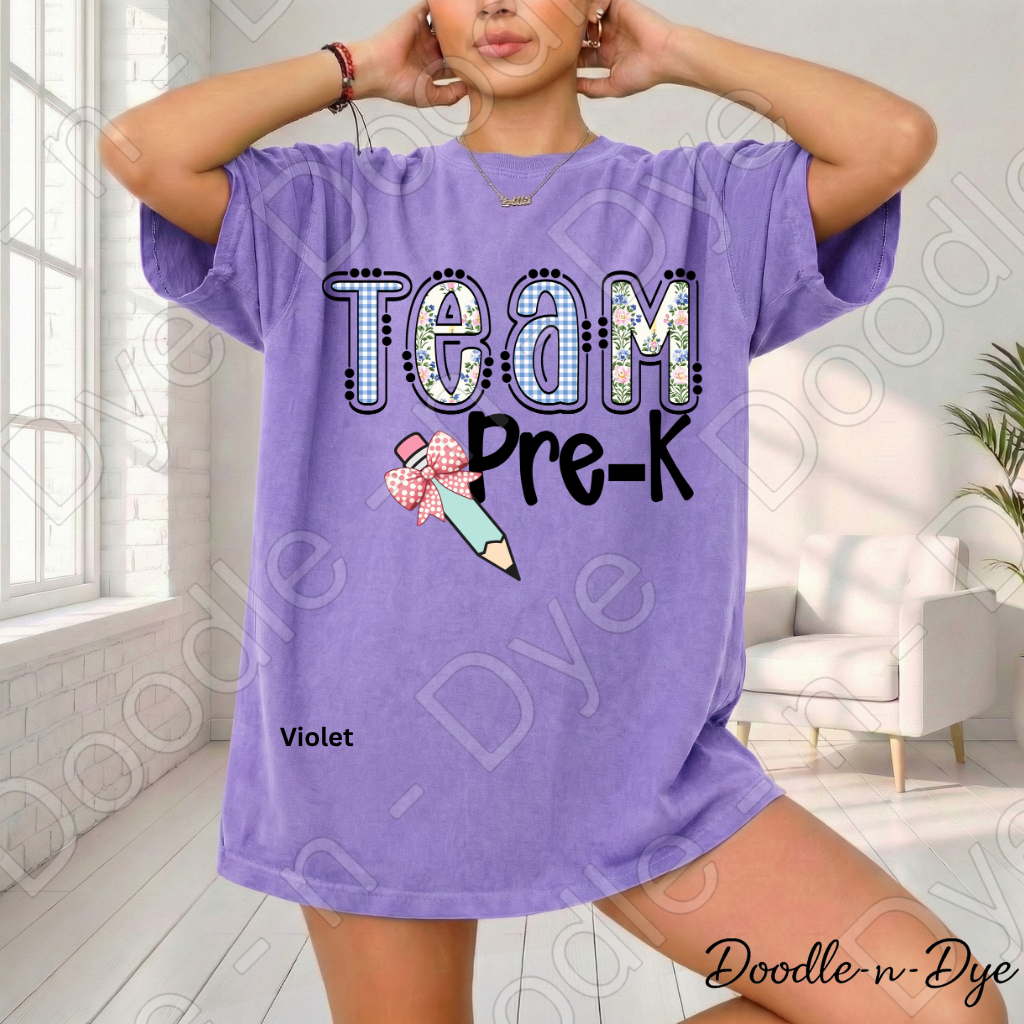 Pre-K Teacher Shirt, Team Pre-K Comfort Colors Tee, Doodle-n-Dye Original Design, Grade Level Team Shirt, Back to School Teacher Gift