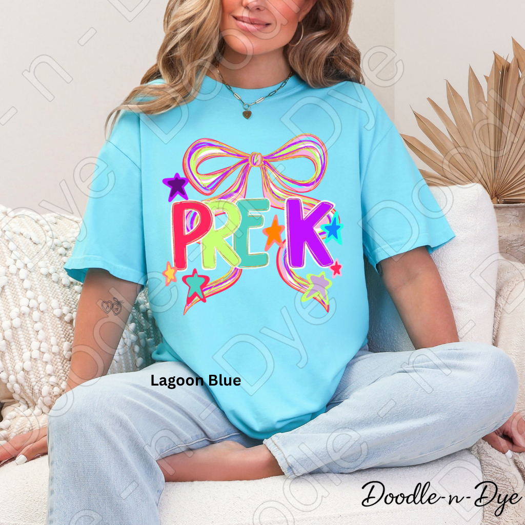 Pre-K Teacher Shirt – Colorful PRE-K Bow Tee | Comfort Colors Preschool Teacher Back to School Shirt