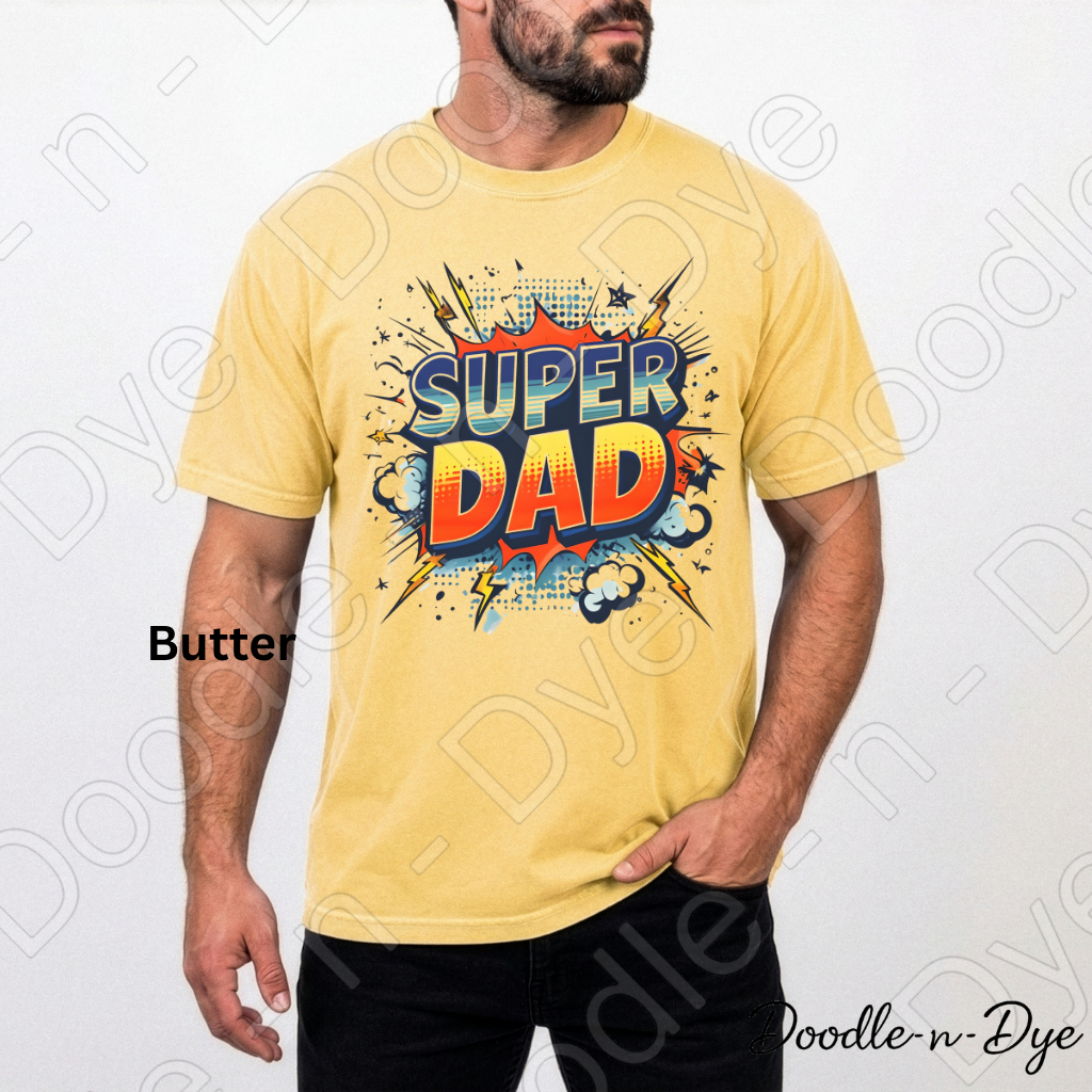Super Dad Comfort Colors Tee, Comic Dad Shirt, Father's Day Superhero T-Shirt, Gift for Him