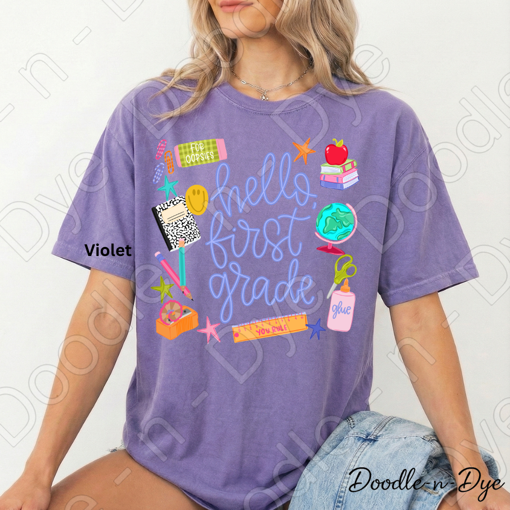 Hello First Grade Teacher Shirt – Comfort Colors Back to School First Grade Teacher Tee for Educators