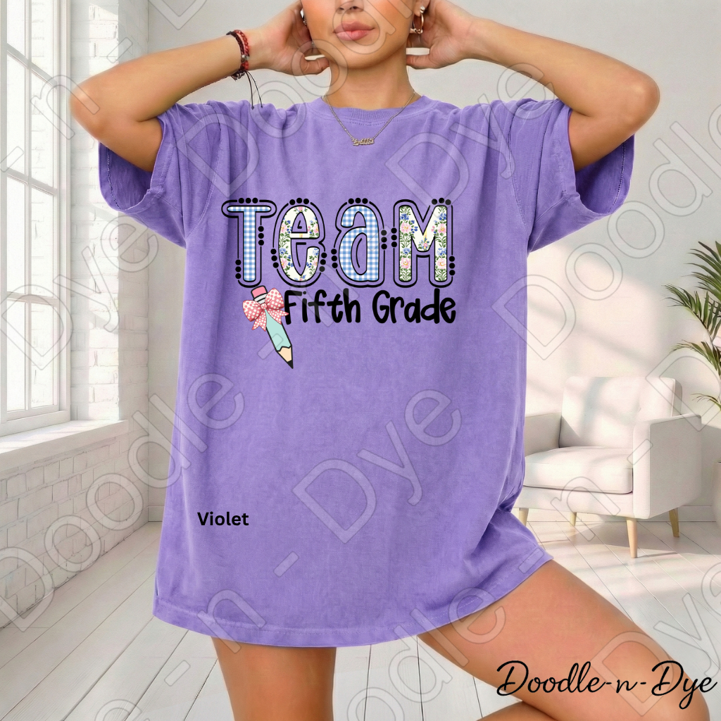 Fifth Grade Teacher Shirt, Team Fifth Grade Teacher Comfort Colors Tee, Doodle-n-Dye Original Design, Teacher Shirt, Back to School Teacher Gift