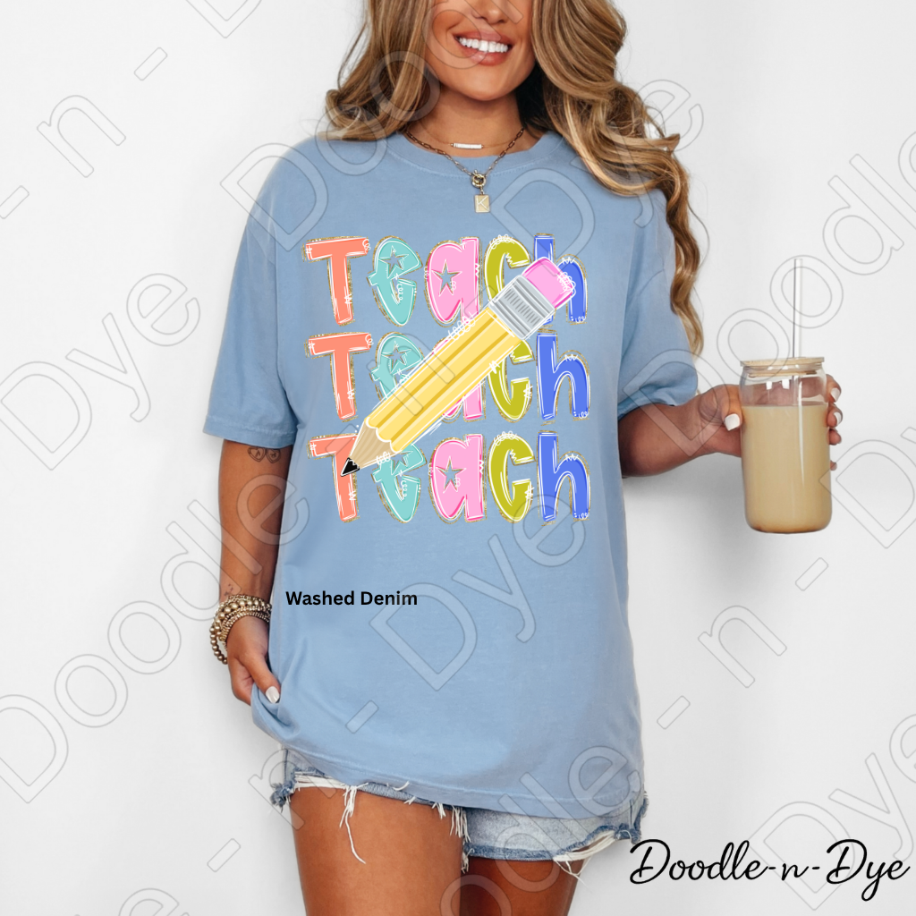 Teacher Pencil Comfort Colors Tee, Colorful Teacher Tee, First Day of School Shirt, Back to School Teacher Tee, Teacher Appreciation Gift, Educator Shirt, Gift for Teacher, Gift for Her