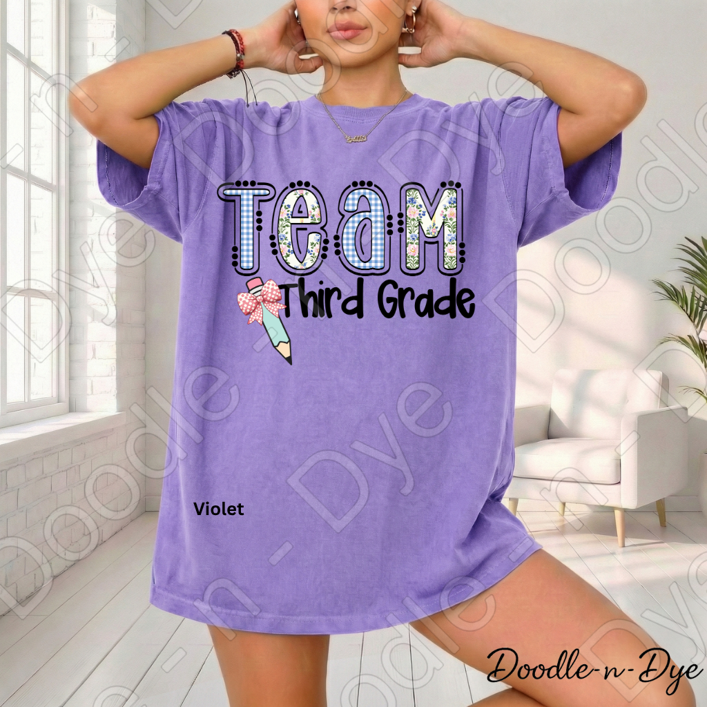 Third Grade Teacher Shirt, Team Third Grade Teacher Comfort Colors Tee, Doodle-n-Dye Original Design, Teacher Team Shirt, Back to School Teacher Gift