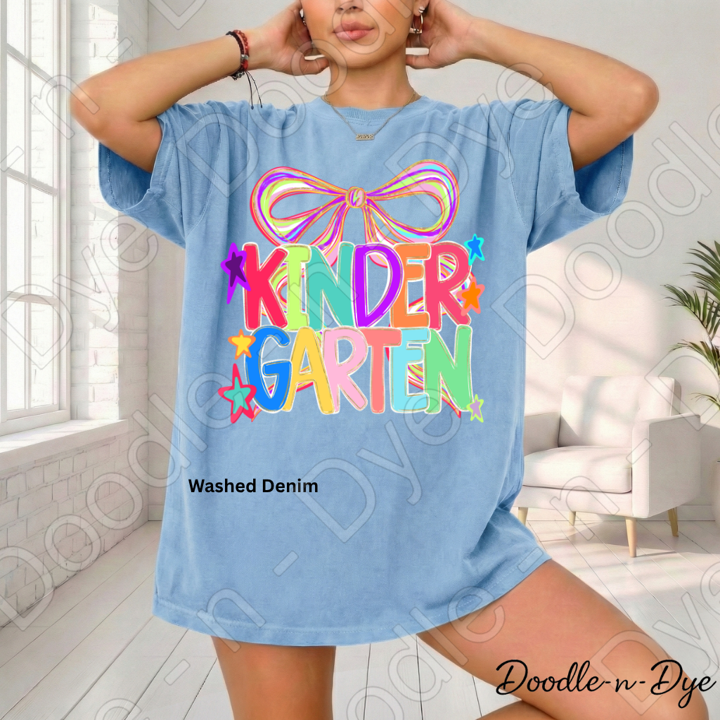 Kindergarten Teacher Coquette Bow Tee, Grade Level Comfort Colors Back to School Teacher Shirt