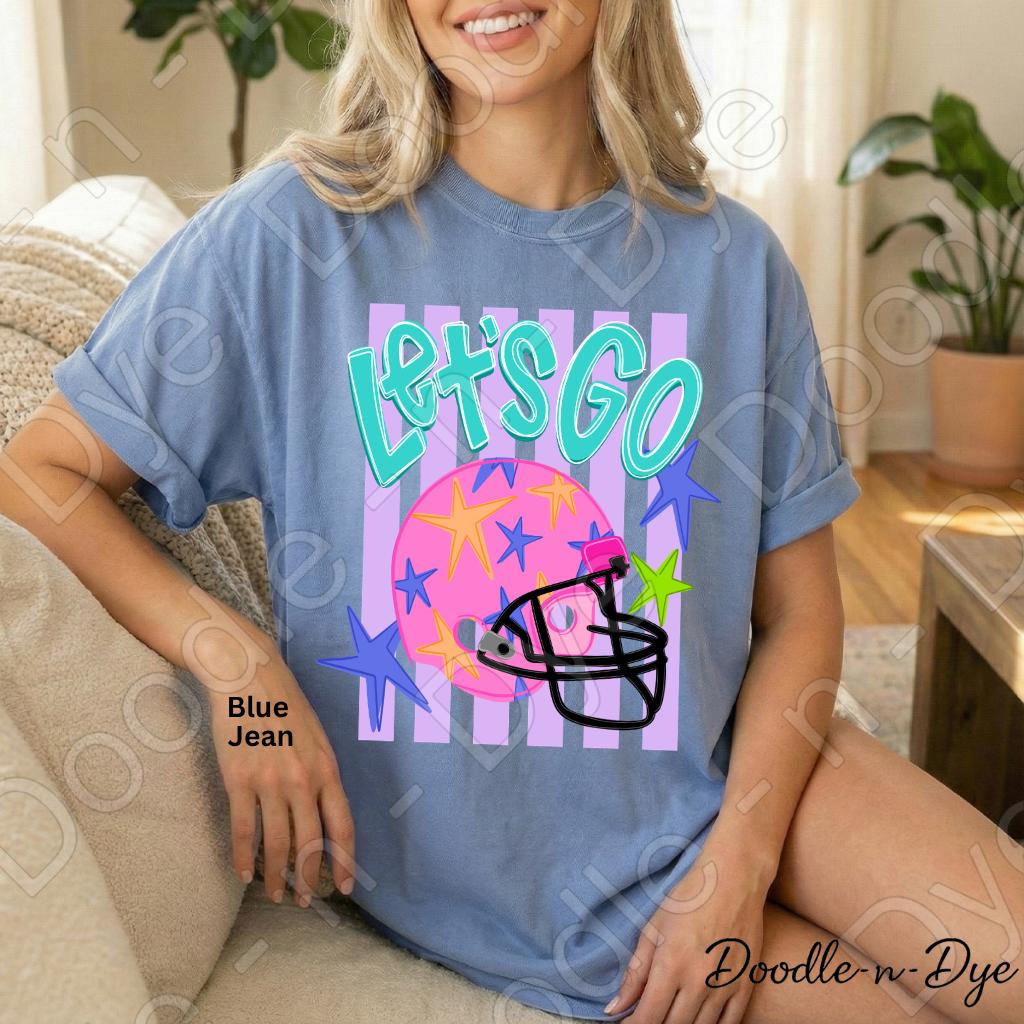 Let’s Go Comfort Colors Tee, Football Spirit Shirt for Women, Cute Game Day Outfit Idea, Colorful Football Helmet Tee, School Spirit and Sports Mom Shirt