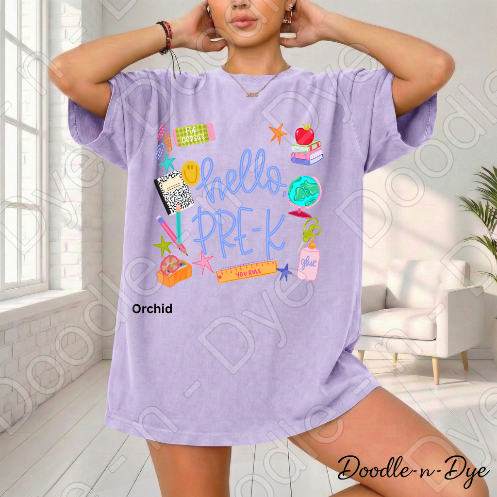 Hello Pre-K Teacher Shirt – Comfort Colors Back to School Preschool Teacher Tee for Early Childhood Educators