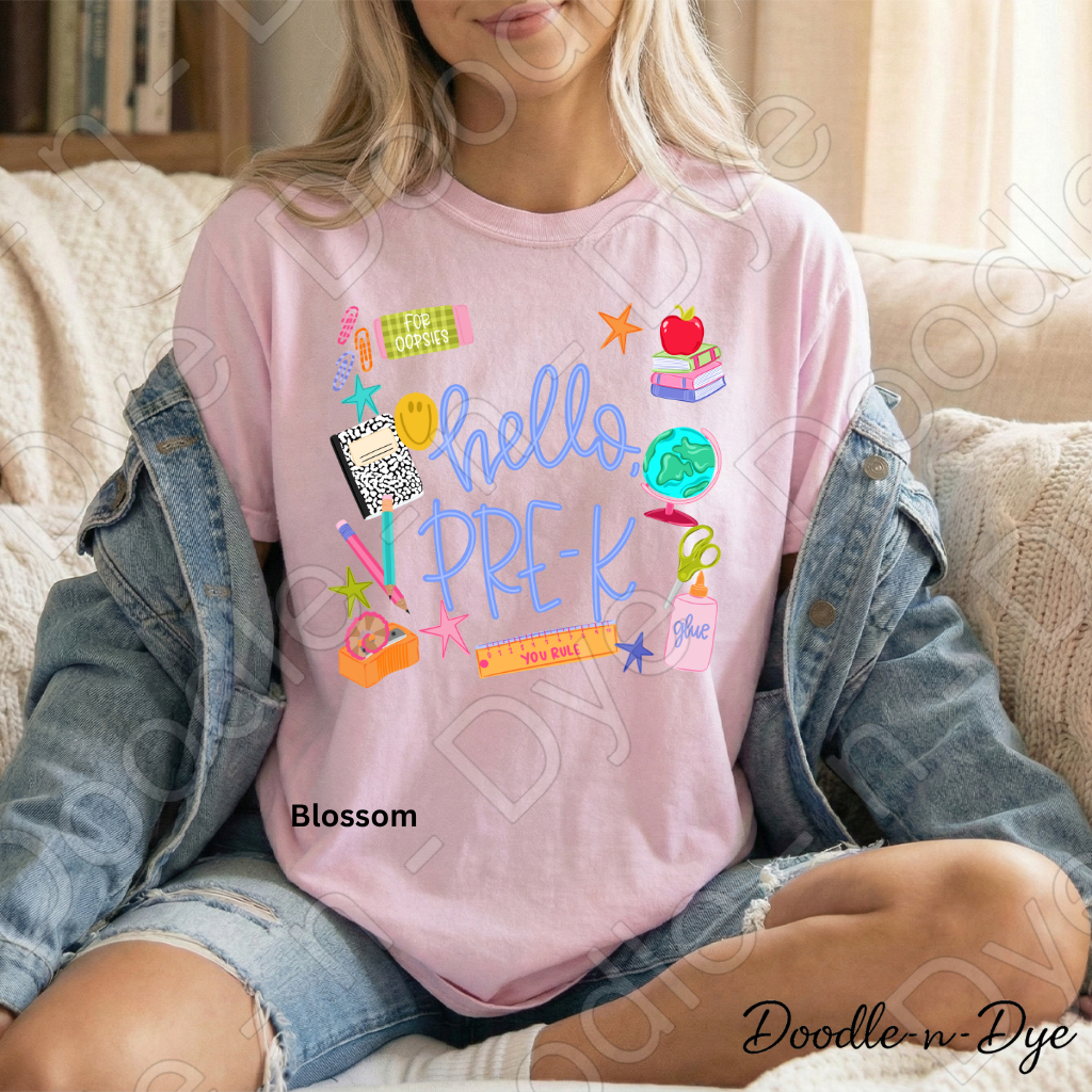 Hello Pre-K Teacher Shirt – Comfort Colors Back to School Preschool Teacher Tee for Early Childhood Educators