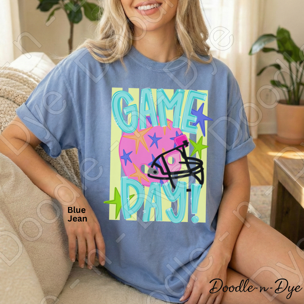 Game Day Comfort Colors Tee, Football Spirit Shirt for Women, Cute Game Day Outfit Idea, Colorful Football Helmet Tee, School Spirit and Sports Mom Shirt, Gift for Her
