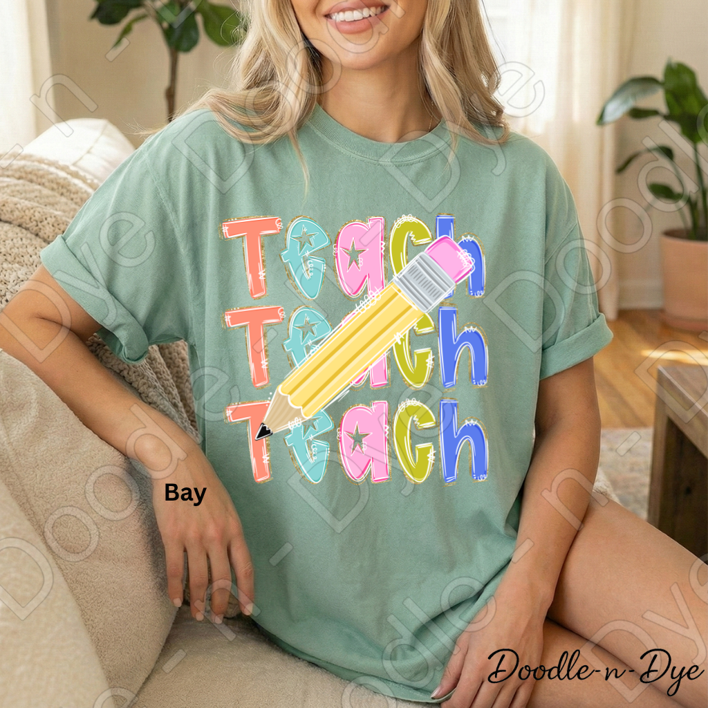 Teacher Pencil Comfort Colors Tee, Colorful Teacher Tee, First Day of School Shirt, Back to School Teacher Tee, Teacher Appreciation Gift, Educator Shirt, Gift for Teacher, Gift for Her
