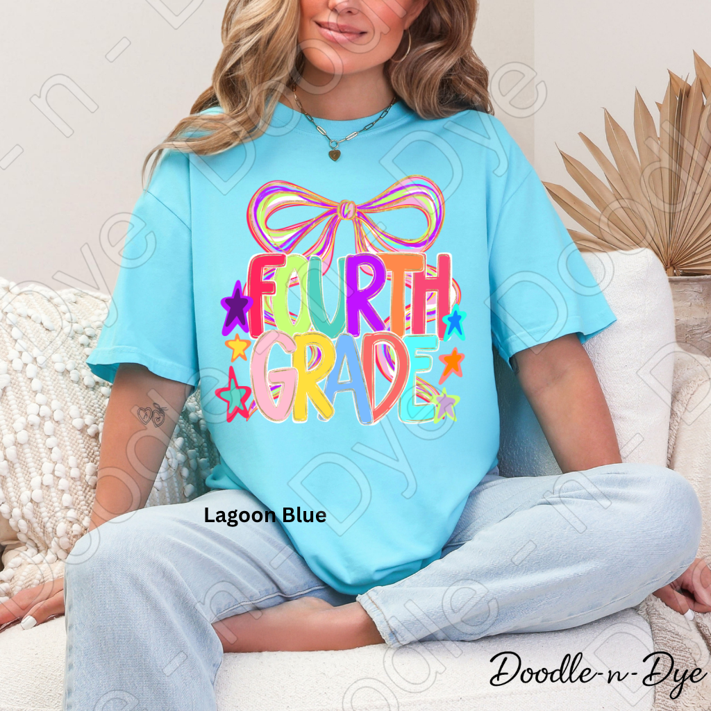 Fourth Grade Teacher Shirt, Colorful Fourth Grade Coquette Bow Tee, Grade Level Comfort Colors Back to School Teacher Shirt