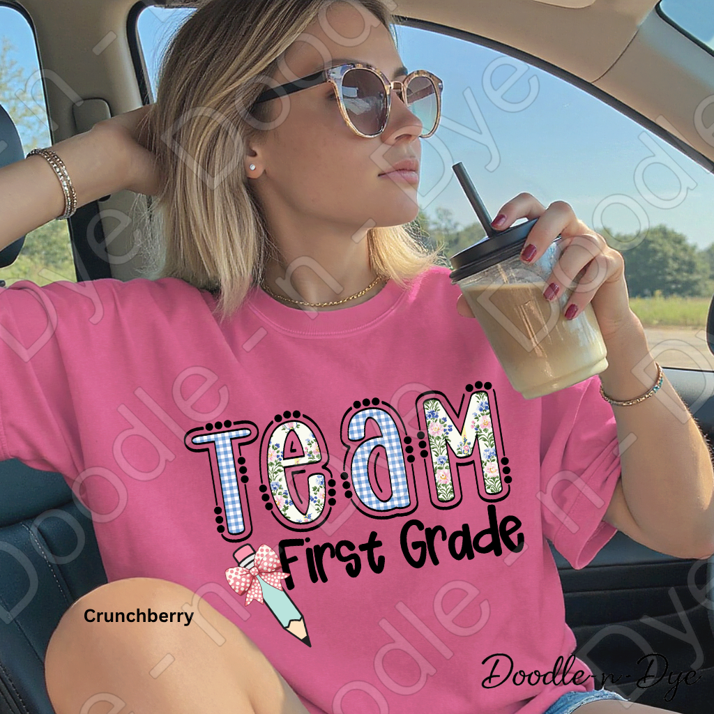 First Grade Teacher Shirt, Team First Grade Comfort Colors Tee, Doodle-n-Dye Original Design,  Grade Level Teacher Team Shirt, Back to School Teacher Gift