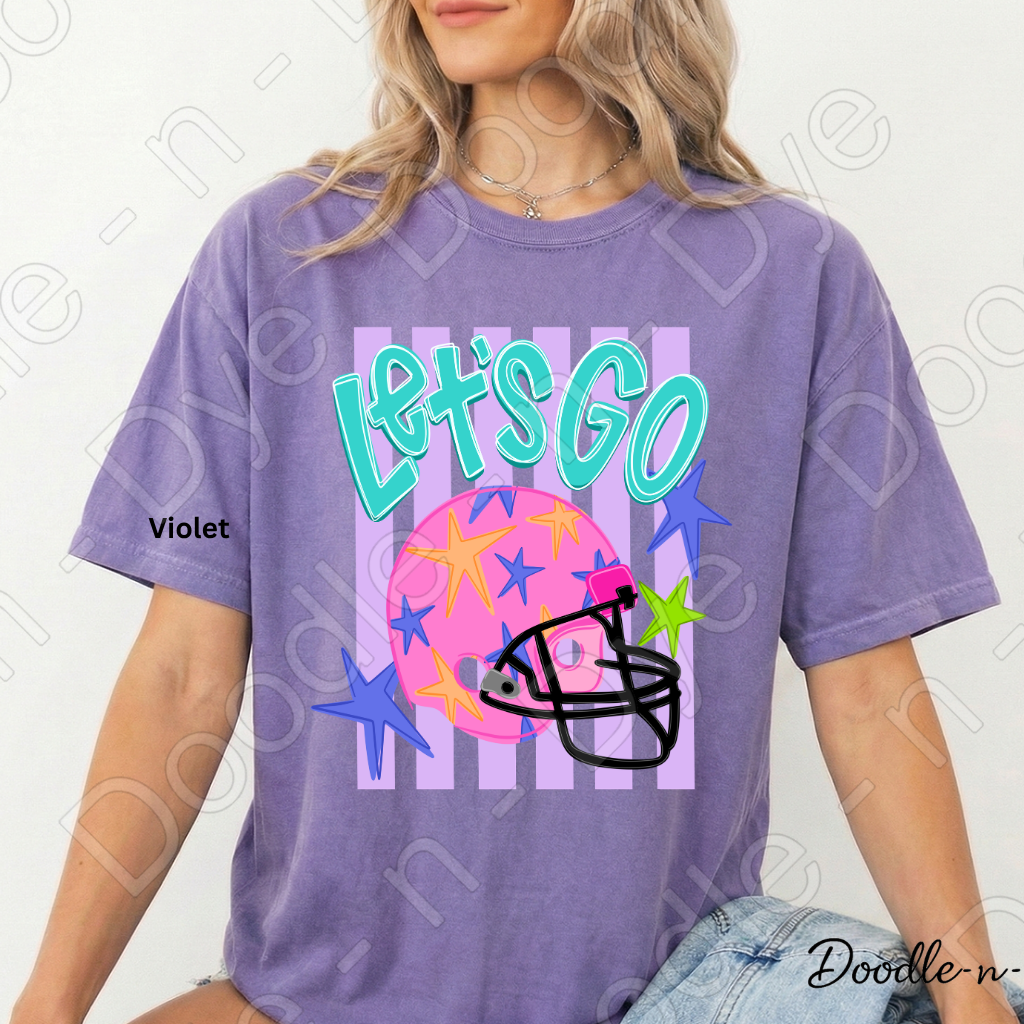 Let’s Go Comfort Colors Tee, Football Spirit Shirt for Women, Cute Game Day Outfit Idea, Colorful Football Helmet Tee, School Spirit and Sports Mom Shirt