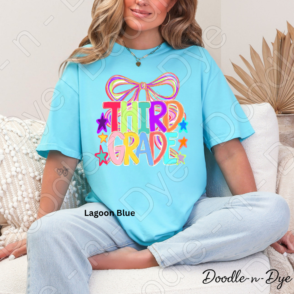 Third Grade Teacher Shirt, Colorful Third Grade Coquette Bow Tee, Grade Level Comfort Colors Back to School Teacher Shirt