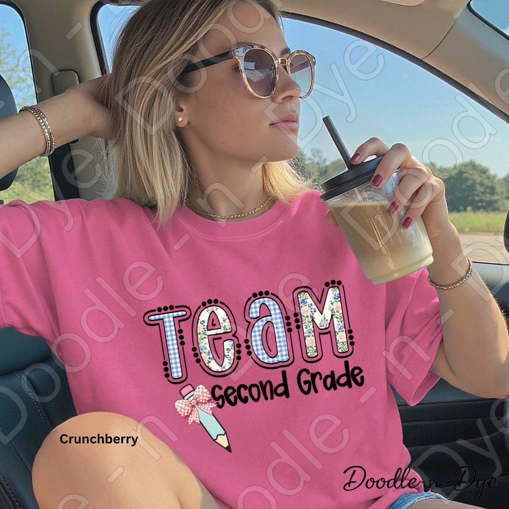 Second Grade Teacher Shirt, Team Second Grade Comfort Colors Tee, Doodle-n-Dye Original Design, Grade Level Teacher Shirt, Back to School Teacher Gift