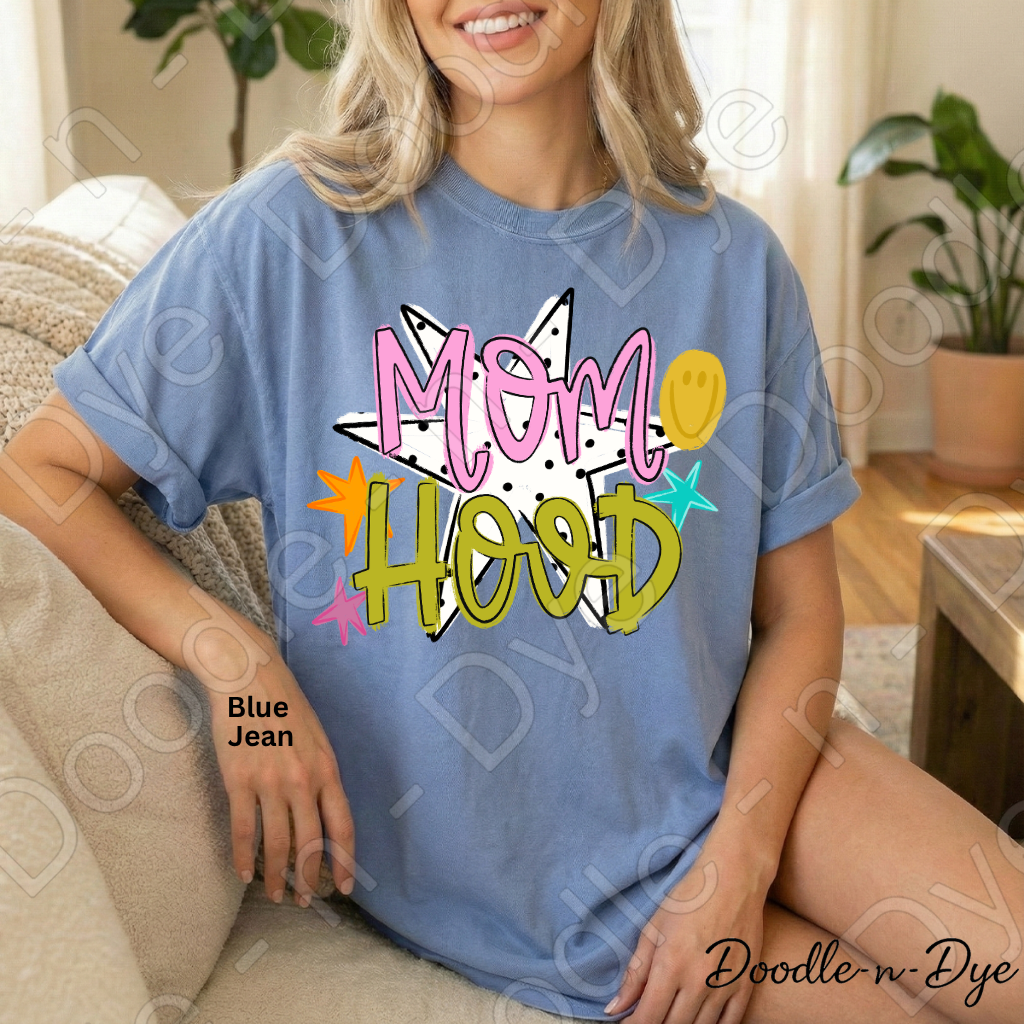 Mom Hood Comfort Colors Tee, Cute Mom Life Shirt for Everyday Wear, Trendy Motherhood Graphic Tee, Fun Mom Outfit Idea, Colorful Mom Life Shirt, Gift for Mom, Gift for Her