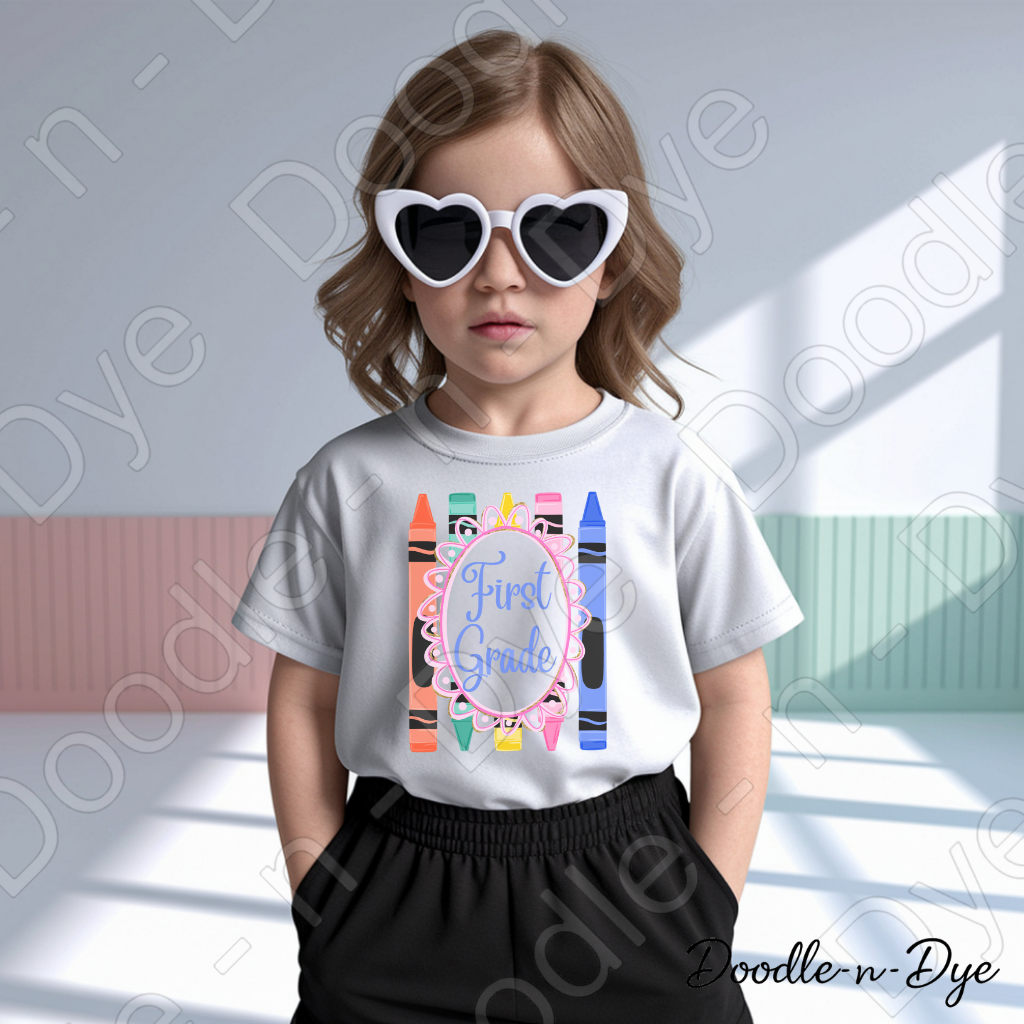 First Grade Youth Comfort Colors Tee, Back to School Kids Shirt, Cute Classroom Photo Outfit, Colorful Crayon First Grade Tee, Beginning of School Student Shirt