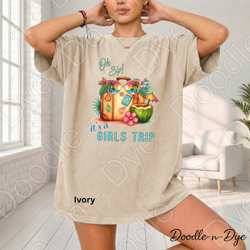 Oh Sip! It's a Girls' Trip Comfort Colors Tee, Vacation Tee, Tropical Girls Trip Shirt, Girls Trip T-Shirt, Fun Travel Tshirt