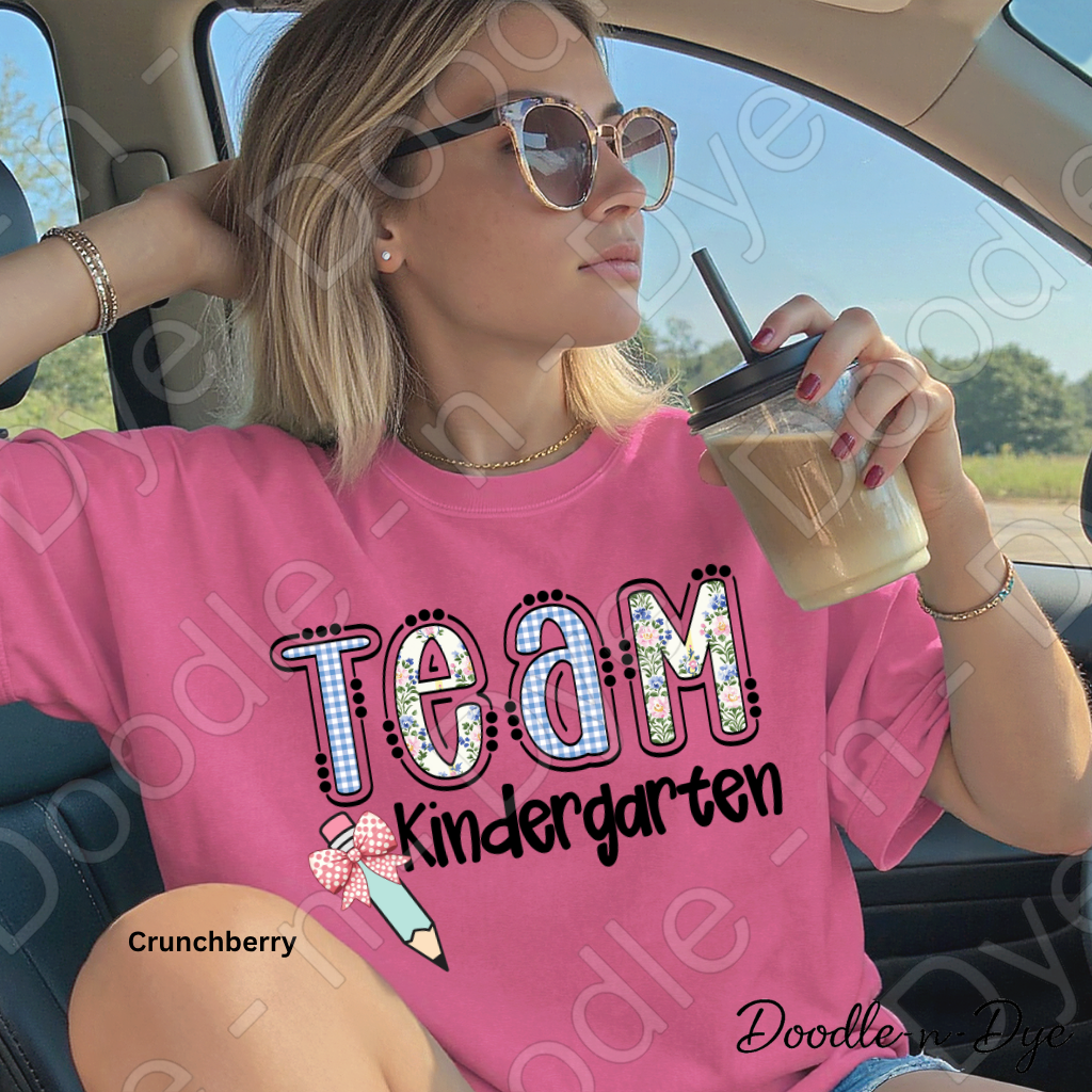 Kindergarten Teacher Shirt, Team Kindergarten Comfort Colors Tee, Doodle-n-Dye Original Design, Grade Level Teacher Team Shirt, Back to School Teacher Gift