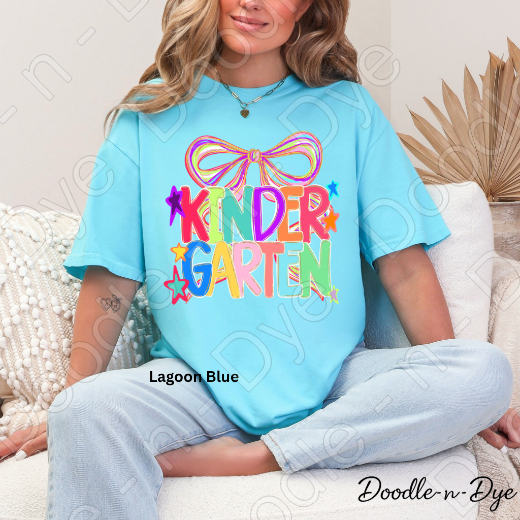 Kindergarten Teacher Coquette Bow Tee, Grade Level Comfort Colors Back to School Teacher Shirt