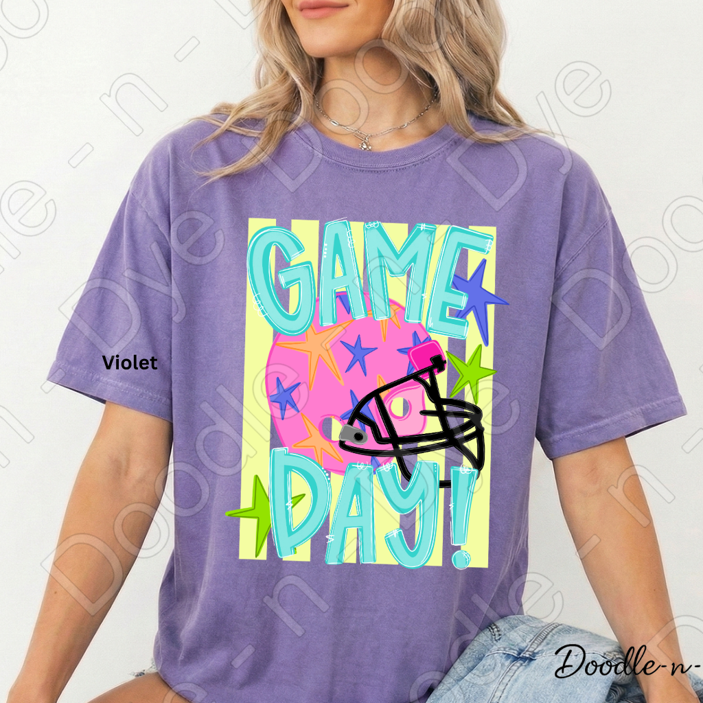 Game Day Comfort Colors Tee, Football Spirit Shirt for Women, Cute Game Day Outfit Idea, Colorful Football Helmet Tee, School Spirit and Sports Mom Shirt, Gift for Her