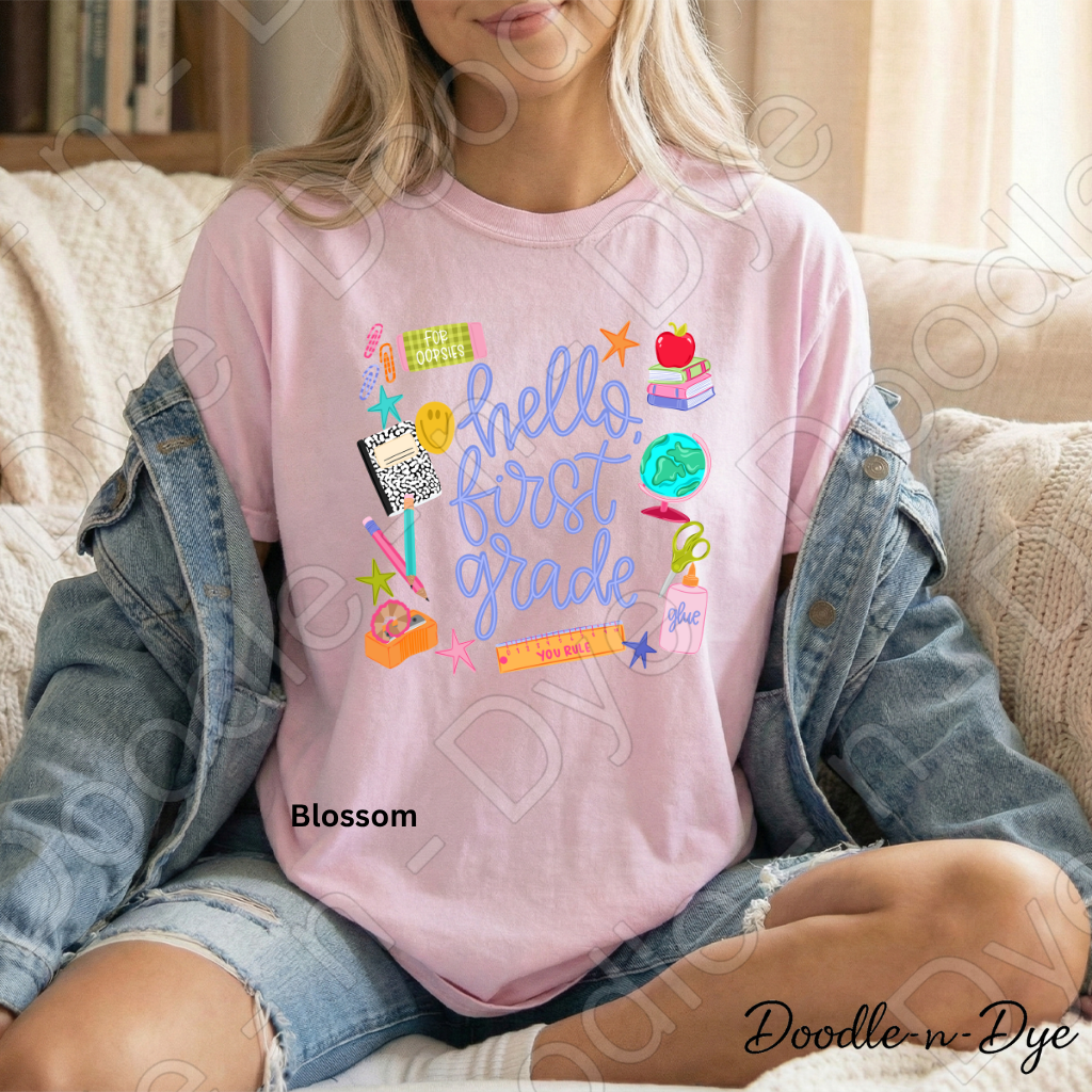 Hello First Grade Teacher Shirt – Comfort Colors Back to School First Grade Teacher Tee for Educators