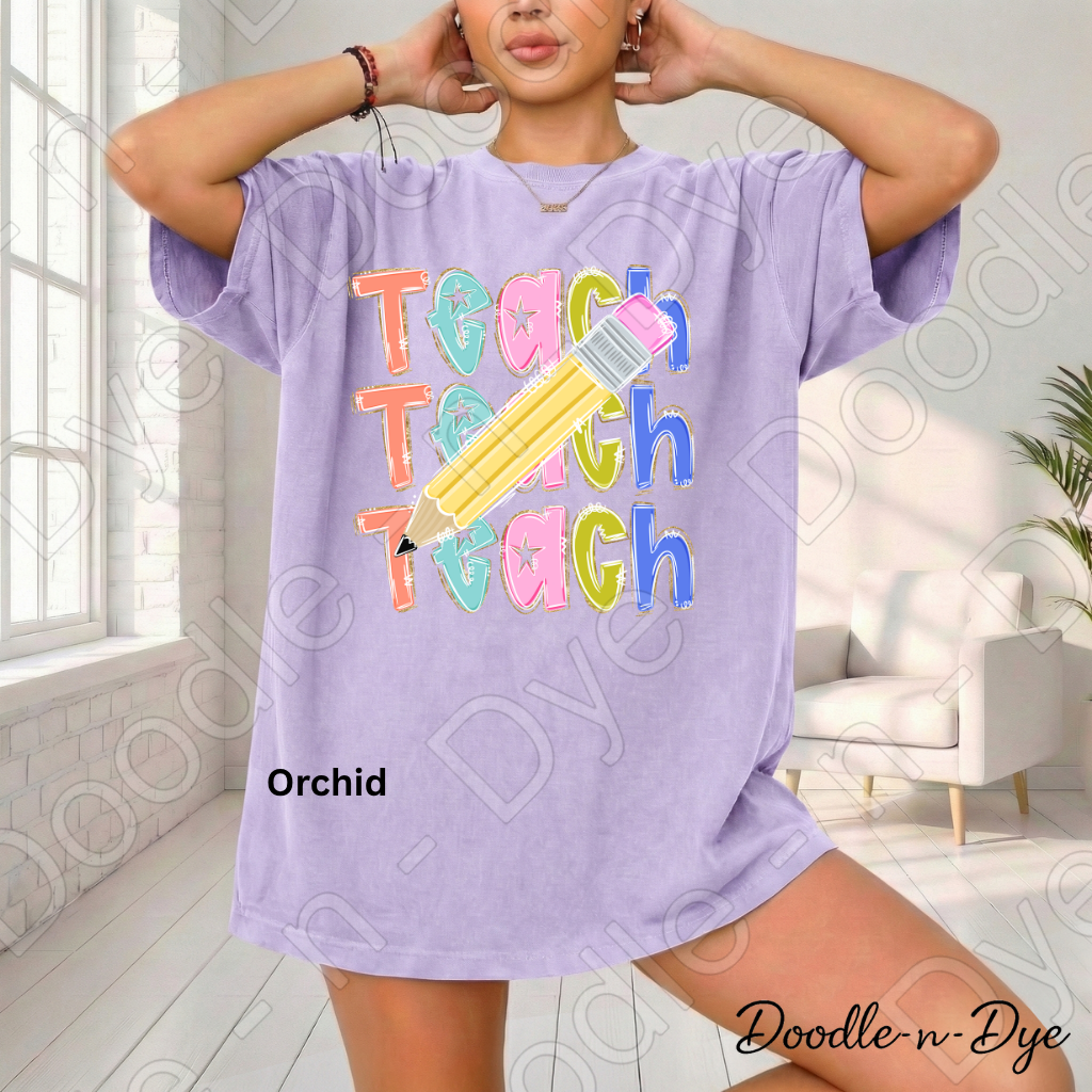 Teacher Pencil Comfort Colors Tee, Colorful Teacher Tee, First Day of School Shirt, Back to School Teacher Tee, Teacher Appreciation Gift, Educator Shirt, Gift for Teacher, Gift for Her