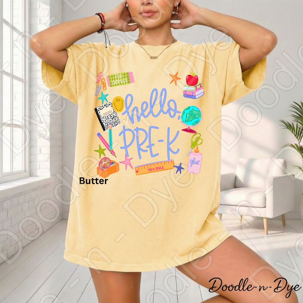 Hello Pre-K Teacher Shirt – Comfort Colors Back to School Preschool Teacher Tee for Early Childhood Educators