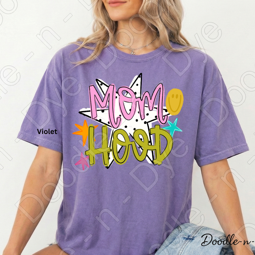 Mom Hood Comfort Colors Tee, Cute Mom Life Shirt for Everyday Wear, Trendy Motherhood Graphic Tee, Fun Mom Outfit Idea, Colorful Mom Life Shirt, Gift for Mom, Gift for Her