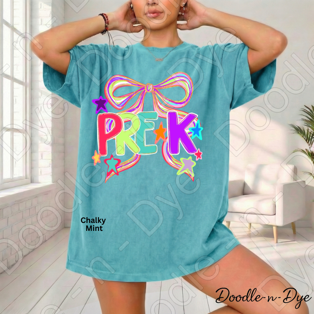 Pre-K Teacher Shirt – Colorful PRE-K Bow Tee | Comfort Colors Preschool Teacher Back to School Shirt