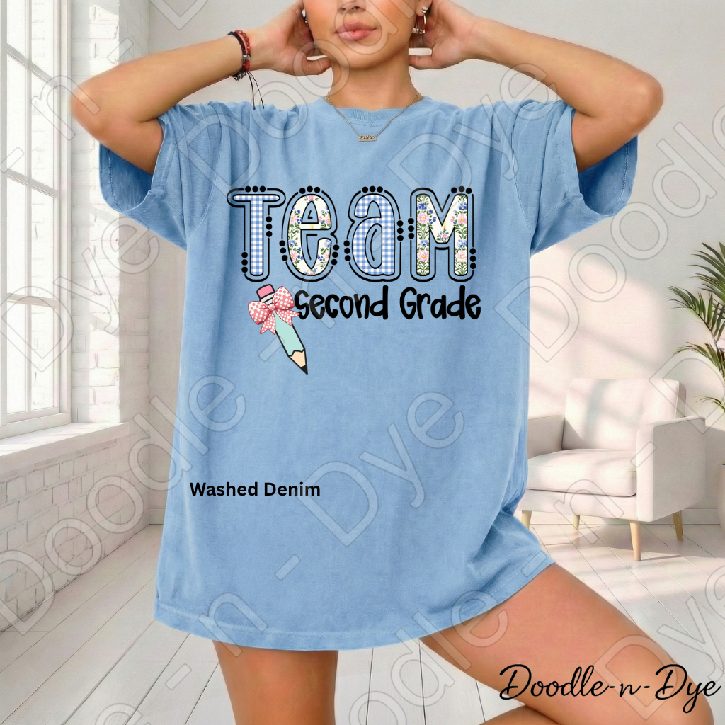Second Grade Teacher Shirt, Team Second Grade Comfort Colors Tee, Doodle-n-Dye Original Design, Grade Level Teacher Shirt, Back to School Teacher Gift