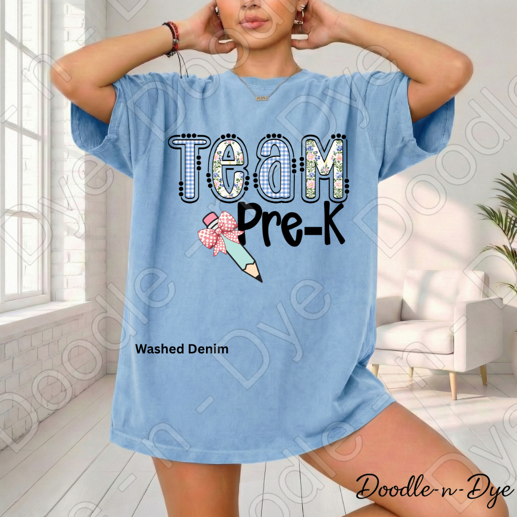 Pre-K Teacher Shirt, Team Pre-K Comfort Colors Tee, Doodle-n-Dye Original Design, Grade Level Team Shirt, Back to School Teacher Gift