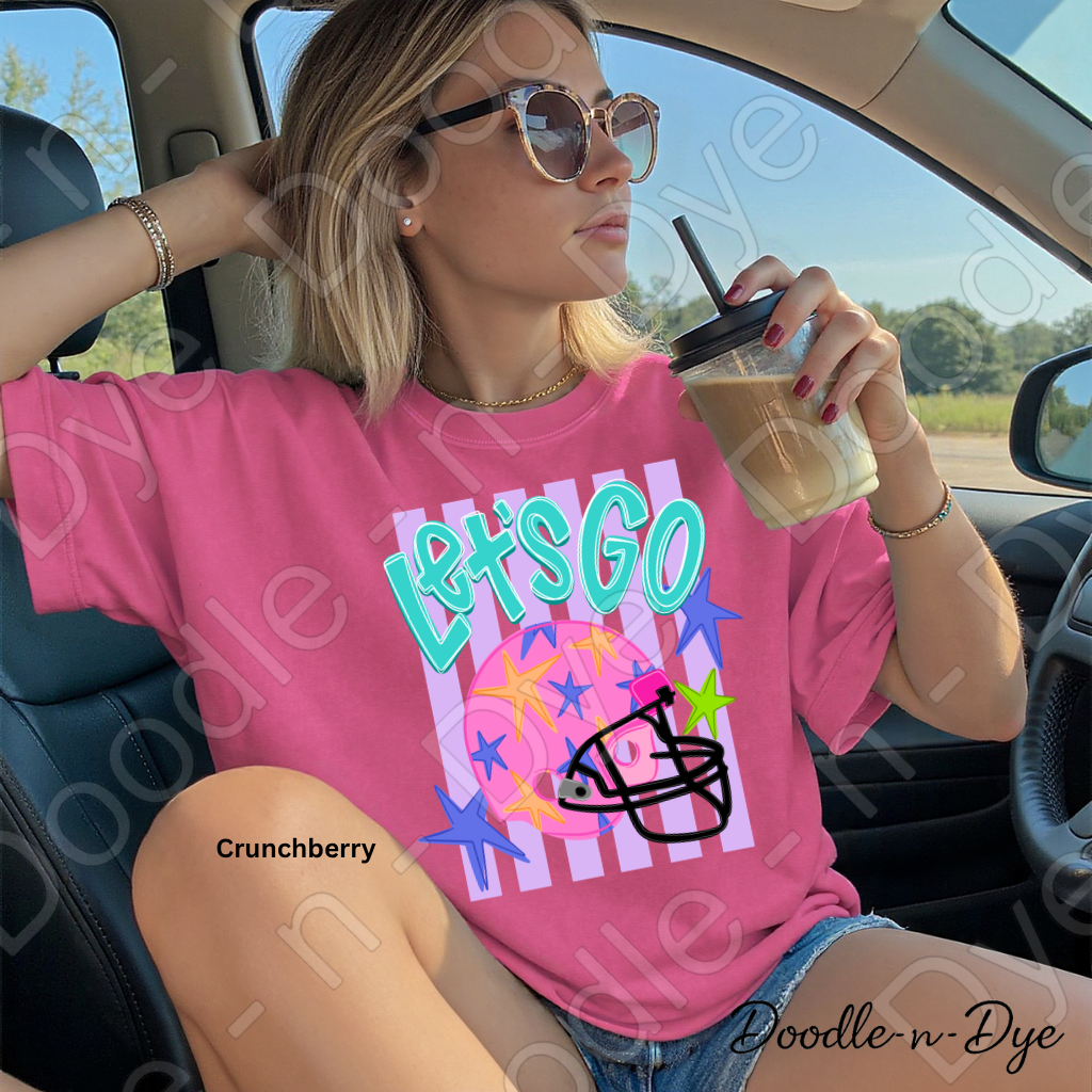 Let’s Go Comfort Colors Tee, Football Spirit Shirt for Women, Cute Game Day Outfit Idea, Colorful Football Helmet Tee, School Spirit and Sports Mom Shirt