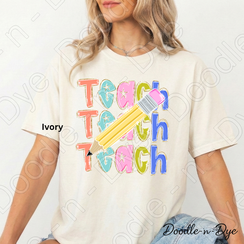 Teacher Pencil Comfort Colors Tee, Colorful Teacher Tee, First Day of School Shirt, Back to School Teacher Tee, Teacher Appreciation Gift, Educator Shirt, Gift for Teacher, Gift for Her