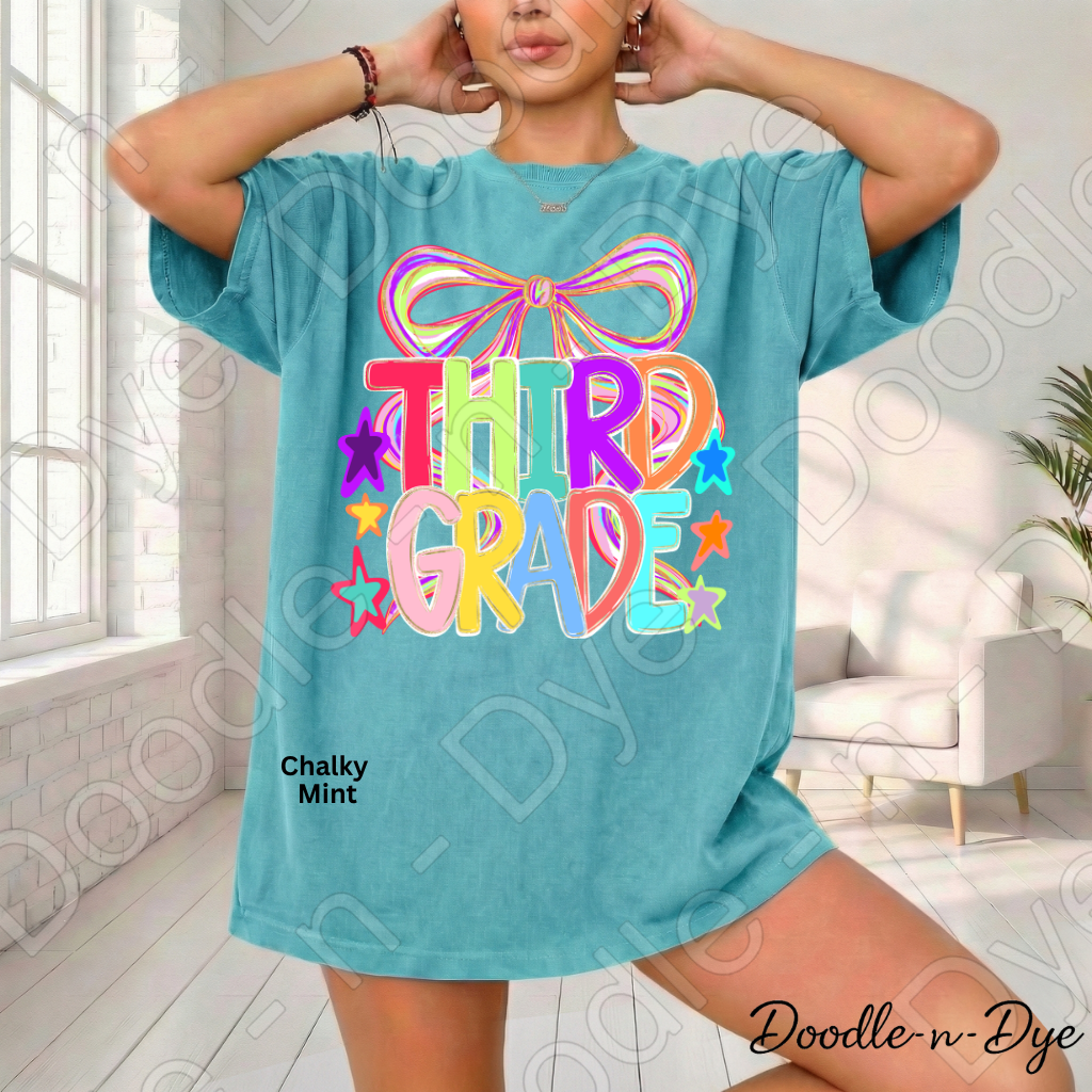 Third Grade Teacher Shirt, Colorful Third Grade Coquette Bow Tee, Grade Level Comfort Colors Back to School Teacher Shirt