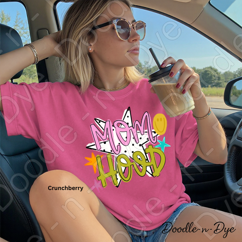 Mom Hood Comfort Colors Tee, Cute Mom Life Shirt for Everyday Wear, Trendy Motherhood Graphic Tee, Fun Mom Outfit Idea, Colorful Mom Life Shirt, Gift for Mom, Gift for Her