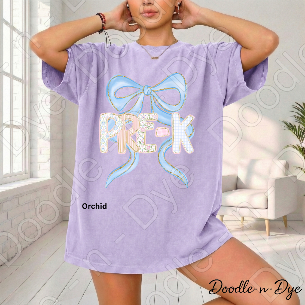 Pre-K Teacher Shirt, Blue Coquette Bow Pre-K Tee, Grade Level Comfort Colors Teacher Shirt for Back to School