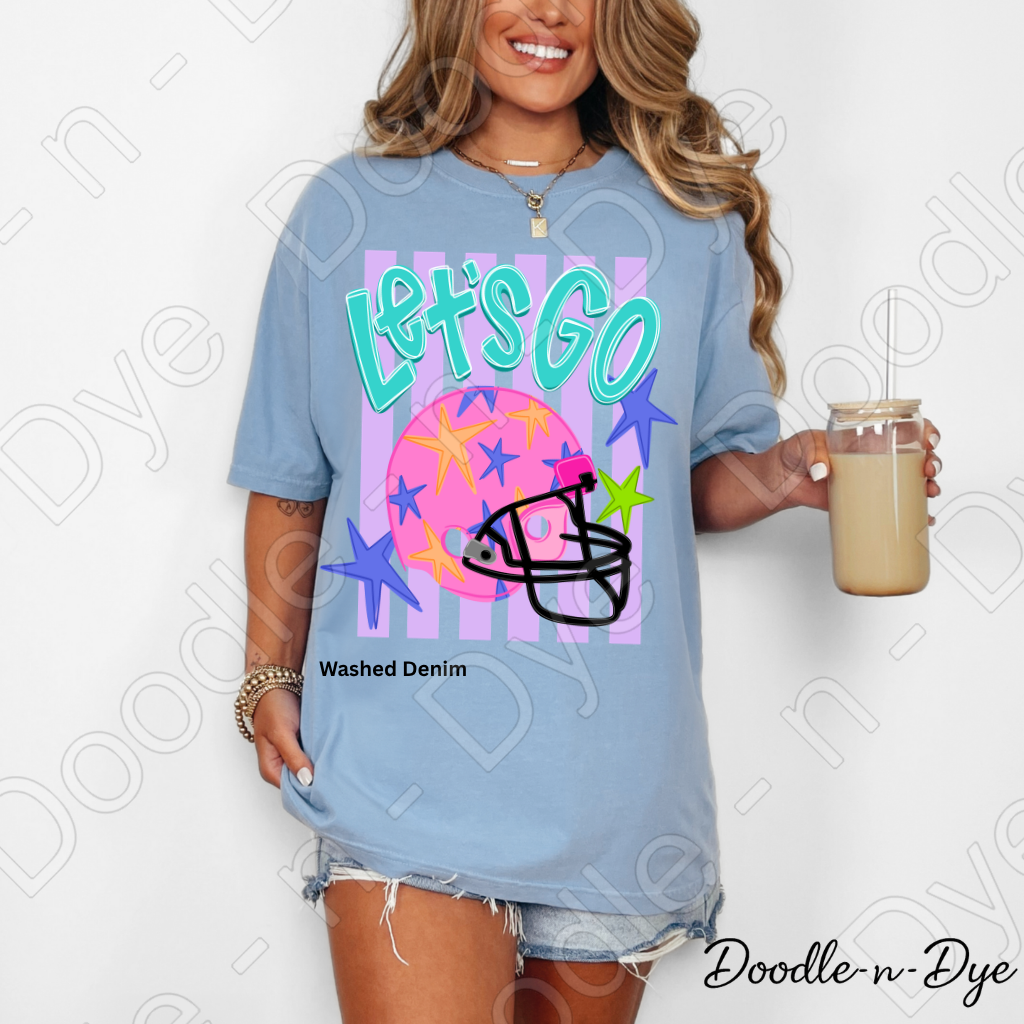 Let’s Go Comfort Colors Tee, Football Spirit Shirt for Women, Cute Game Day Outfit Idea, Colorful Football Helmet Tee, School Spirit and Sports Mom Shirt
