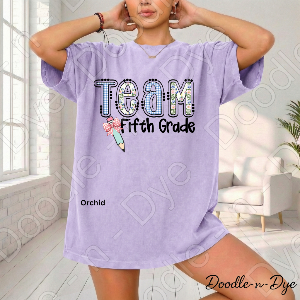 Fifth Grade Teacher Shirt, Team Fifth Grade Teacher Comfort Colors Tee, Doodle-n-Dye Original Design, Teacher Shirt, Back to School Teacher Gift