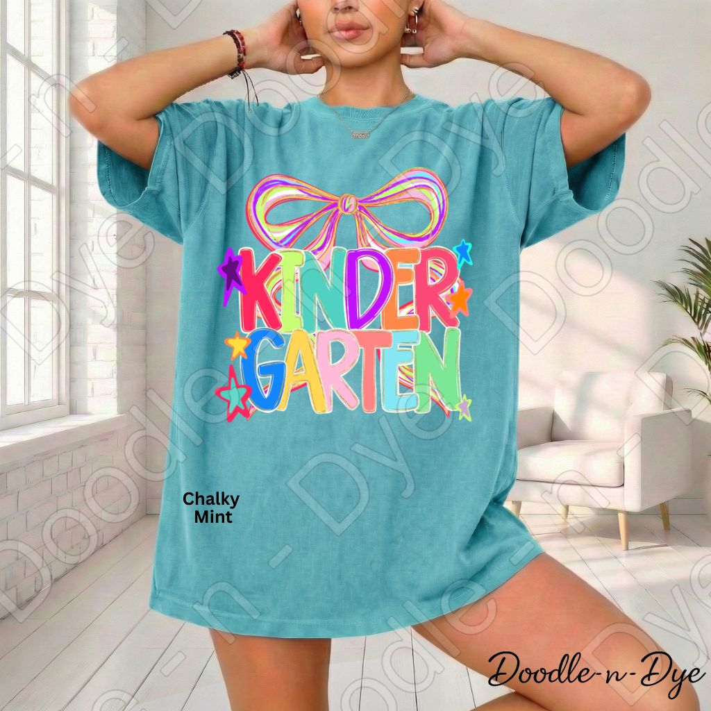 Kindergarten Teacher Coquette Bow Tee, Grade Level Comfort Colors Back to School Teacher Shirt